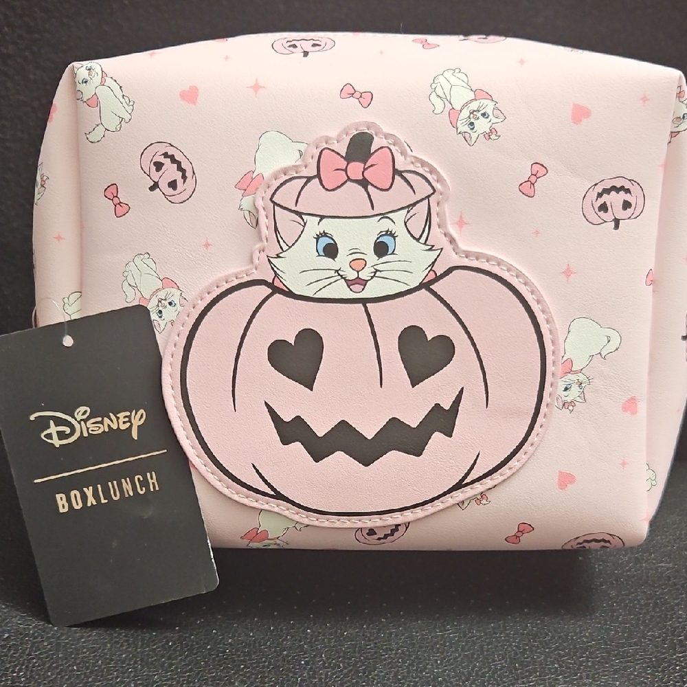Disney Pink Cosmetic Bag with Cat and Pumpkin Design
